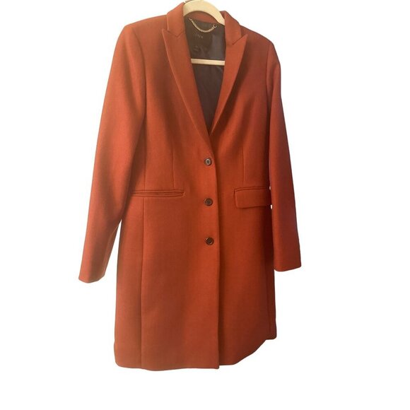 J. Crew Wool Blend Womens Coat Size 6 Tall Rust Orange Longline Single-Breasted - Picture 1 of 5